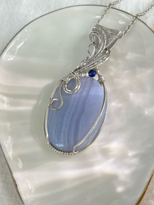 Blue Lace Agate & Lapis Lazuli Necklace in 0.925 Sterling Silver