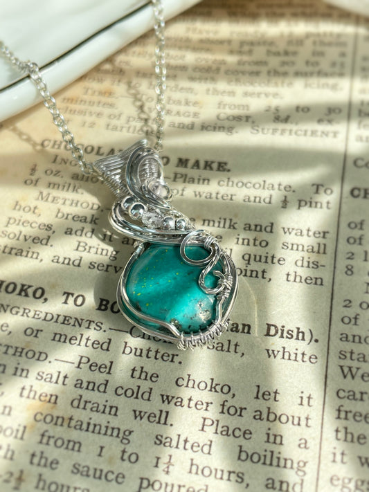 Turquoise & Herkimer Diamond Necklace in 0.925 Sterling Silver