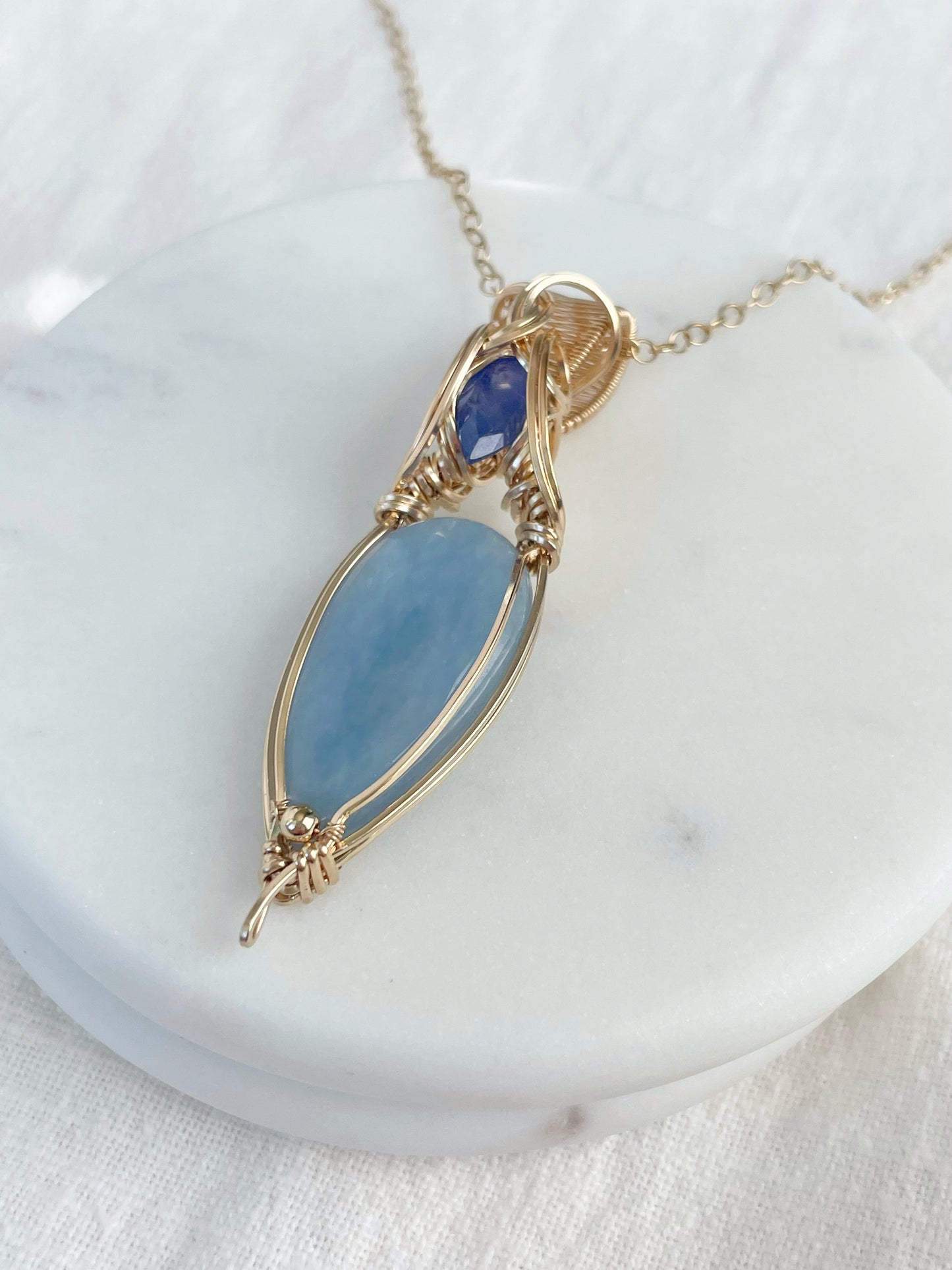 Angelite & Tanzanite Necklace in 14k Gold Filled