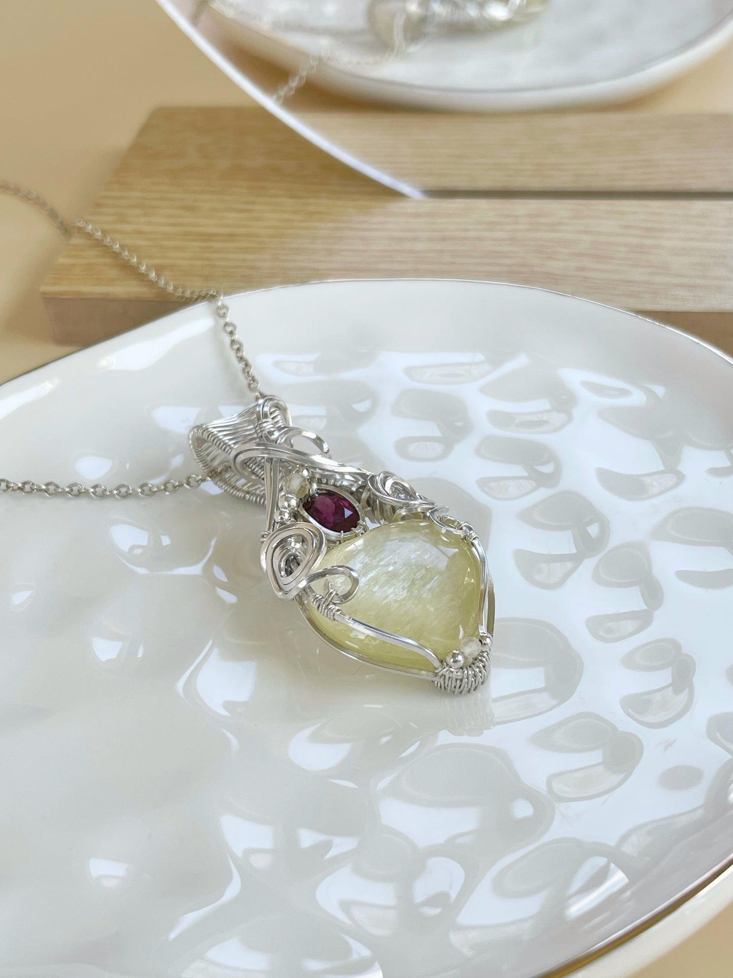 Mini Muscovite Heart, Rhodolite Garnet & Citrine Necklace in Argentium Silver