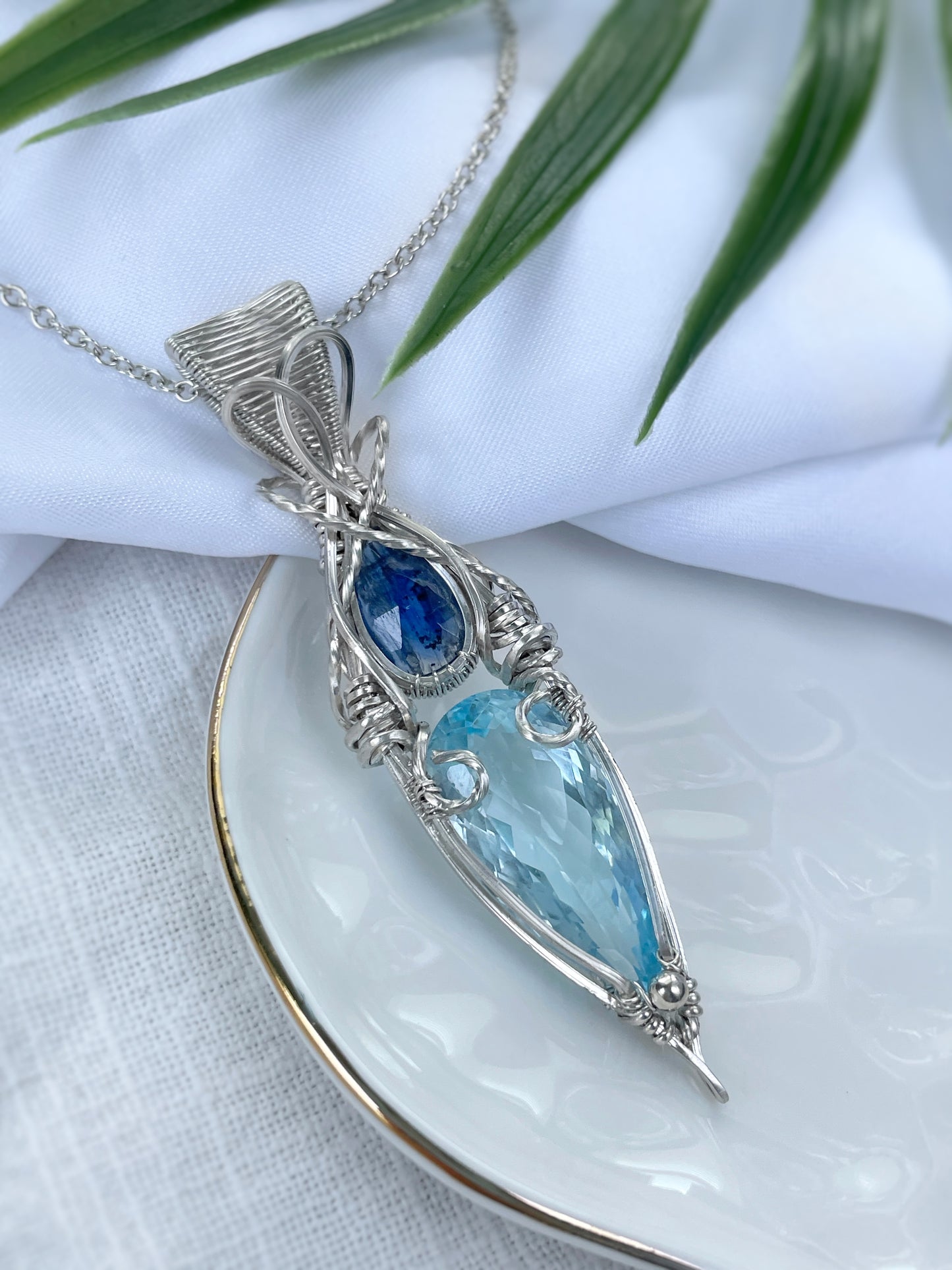 Blue Topaz & Blue Kyanite Necklace in Argentium Silver