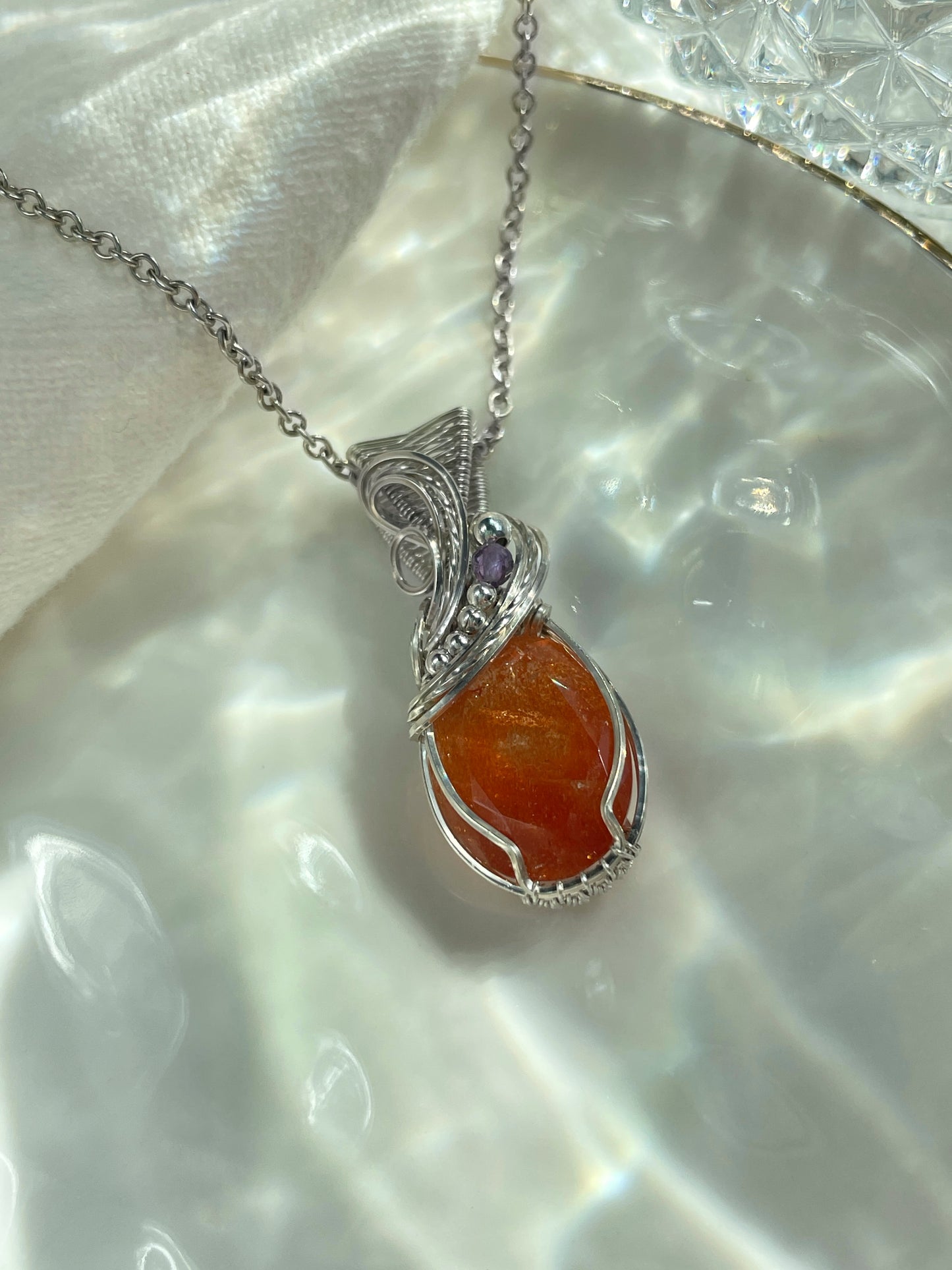 High Quality Sunstone & Amethyst Necklace in 0.925 Sterling Silver