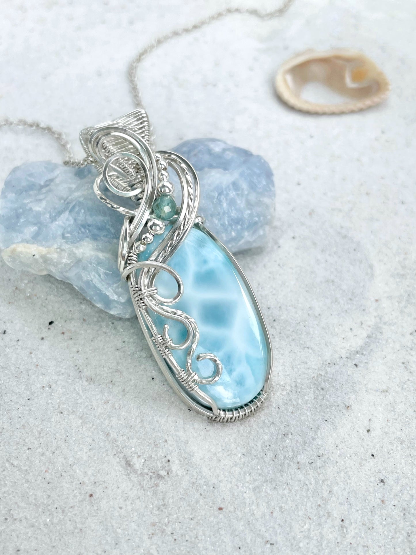 Larimar & Aqua Blue Apatite Necklace in 0.925 Sterling Silver