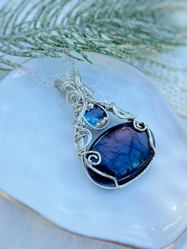 Purple/Blue Labradorite, Simulated Alexandrite & Sapphire Necklace in 0.925 Sterling Silver