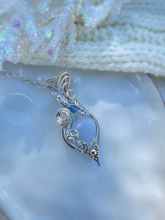 Blue Chalcedony Heart Accented with Tanzanite & Blue Chalcedony Necklace in 0.925 Sterling Silver