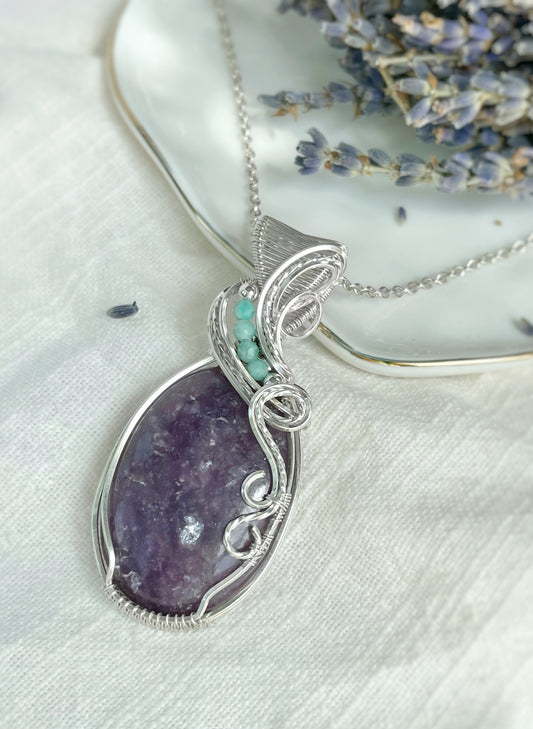 Lepidolite & Amazonite Necklace in 0.925 Sterling Silver