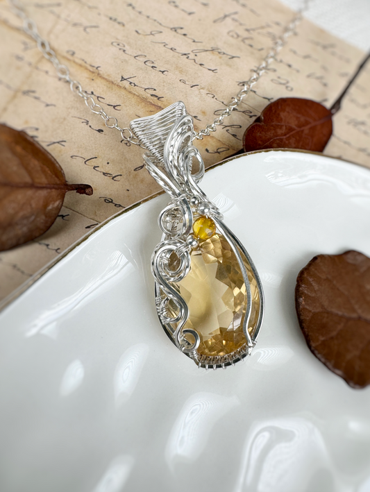 29.52 ct Citrine & Amber Necklace in Argentium Silver