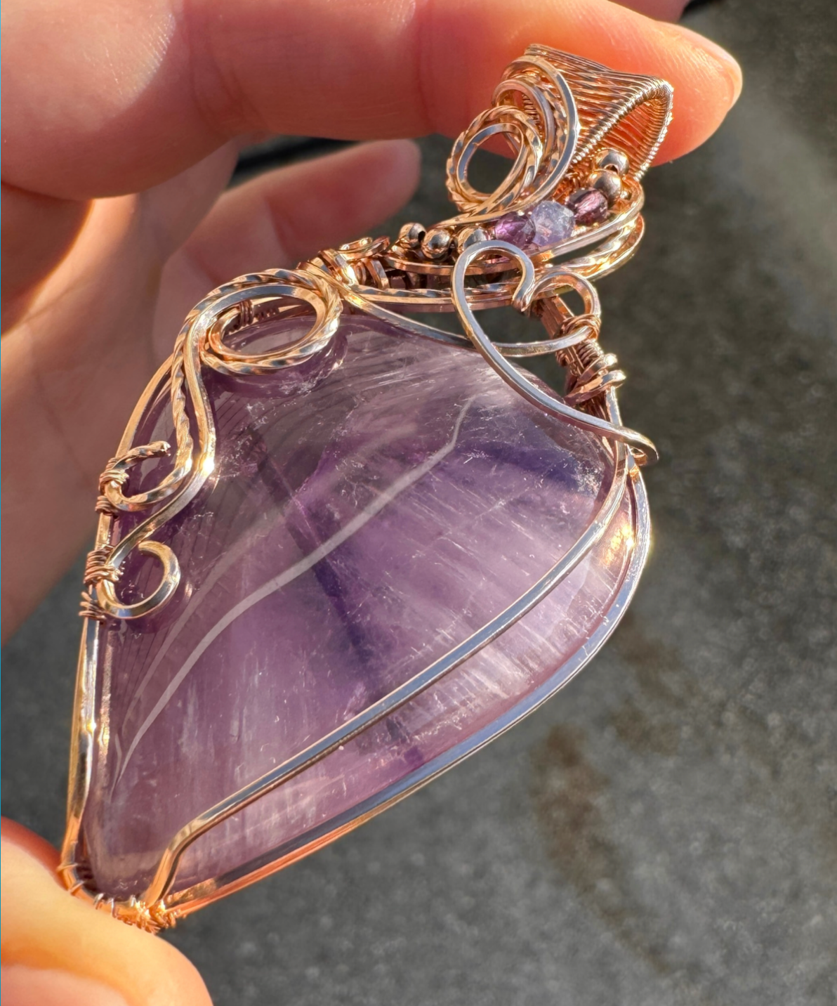 Trapiche Amethyst & Tanzanite Statement Necklace in 14k Rose Gold Filled