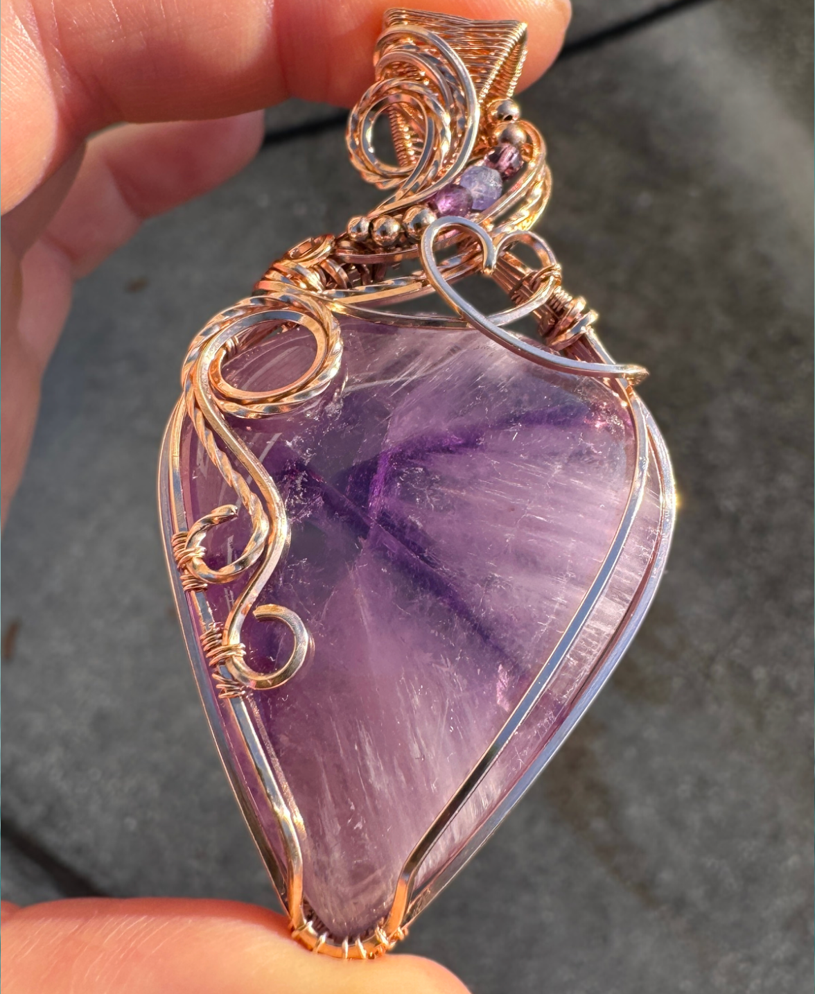 Trapiche Amethyst & Tanzanite Statement Necklace in 14k Rose Gold Filled