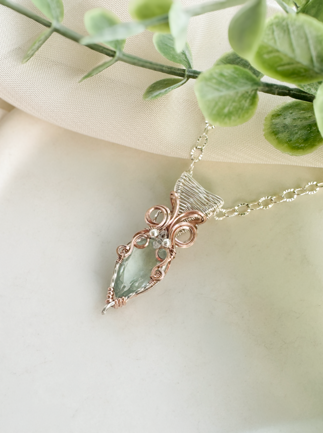 *Small- Aquamarine & Herkimer Diamond in Mixed Metals (14k Rose Gold Filled & Argentium Silver)