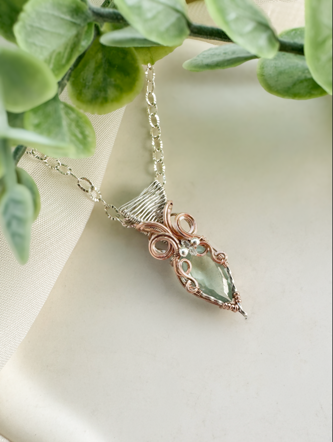 *Small- Aquamarine & Herkimer Diamond in Mixed Metals (14k Rose Gold Filled & Argentium Silver)