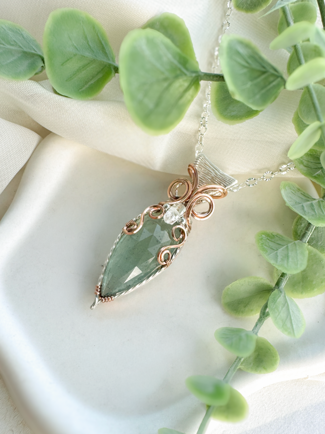 *Large- Aquamarine & Herkimer Diamond in Mixed Metals (14k Rose Gold Filled & Argentium Silver)