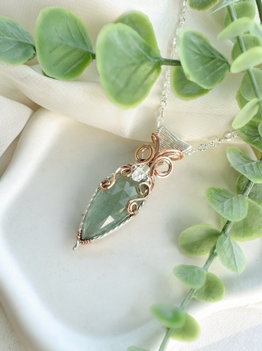 *Large- Aquamarine & Herkimer Diamond in Mixed Metals (14k Rose Gold Filled & Argentium Silver)